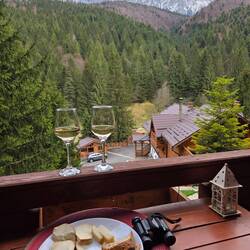 Dinner on the balcony. It's freezing, but the mountains are mesmerising.