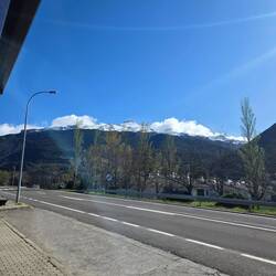 Blue skies this morning over the new snow on top.