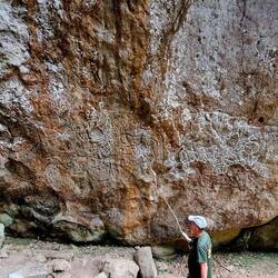 Painted petroglyphs.
