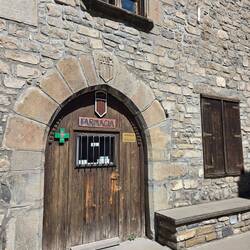 The local pharmacy is in this old building.