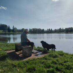 Another swim in le lac fetching sticks for Roger