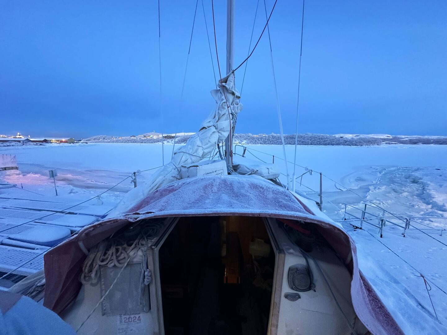Our frozen boat in a frozen bay