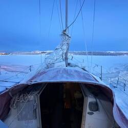 Our frozen boat in a frozen bay