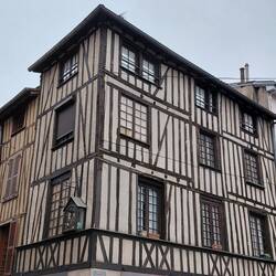 Typical old town buildings with traditional windows