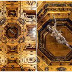 The zodiac ceiling with Apollo, the protector of medicine, in the center ... Teatro Anatomico.