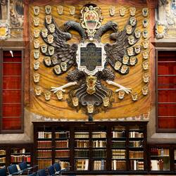 The Hapsburg coat of arms is one of the more prominent ones in the Stabat Mater Hall.