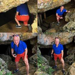 Climbing down into the cave
