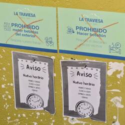 Sign says you cant drink liquor out of the trunk of your car, plus hours are 11 pm to 4:30 am.