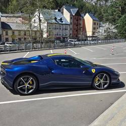 Car show outside, we think. This is a Ferrari.