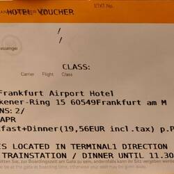 Voucher für die Hotelübernachtung in Frankfurt