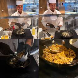 Chef making Matzo Brei