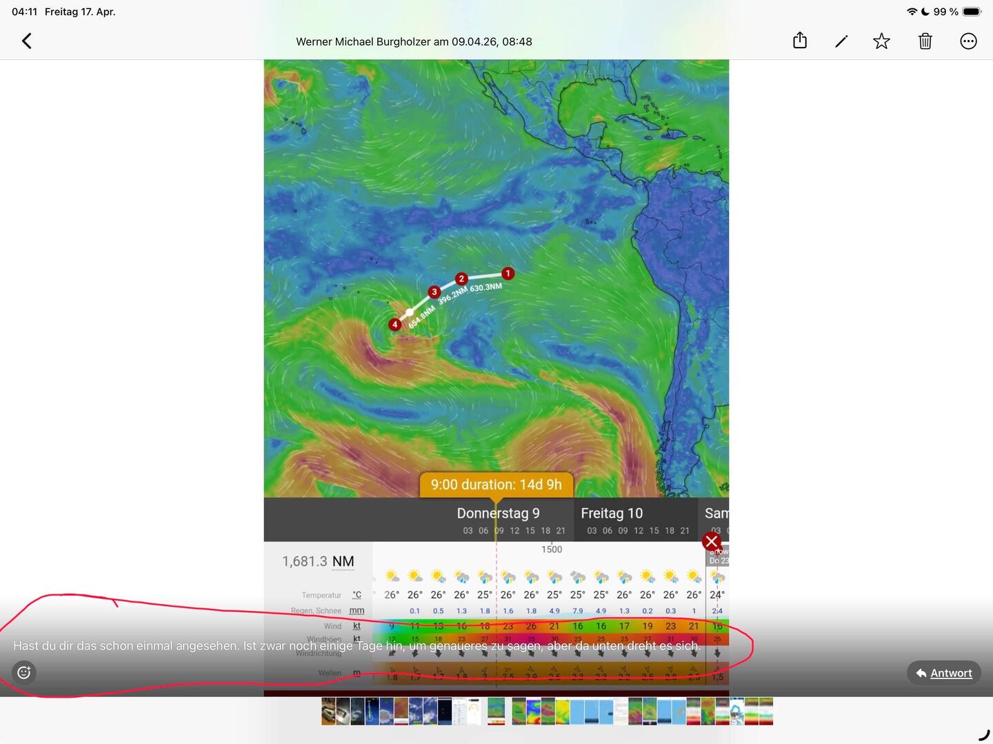 Am 09.04 schickt Werner diese Info, dass Bangen beginnt