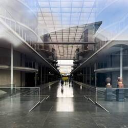 Alle 3 Gebäude des „Bandes des Bundes“ in einem Foto: Kanzleramt, P.-Löbig-Hs, M.-E. Lüders-Hs.😉