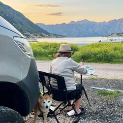 Gabi vervollständigt das Bild aus Perast und Mica hat mal wieder Angst vor Tauben