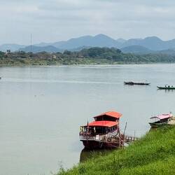 The silvery Mekong dividing Thailand from Laos