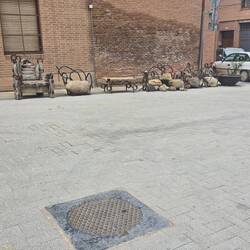 Modern chair art in this town's square.