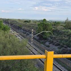 We crossed the train tracks.