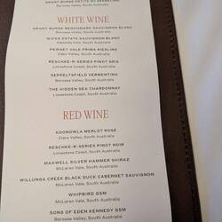 Wine list Dinner on Saturday.