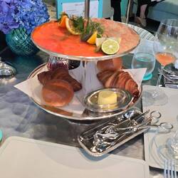 Smoked salmon, prosciutto, breads, etc