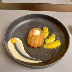 Rhum baba for desert - delicious, soaked in cognac of course