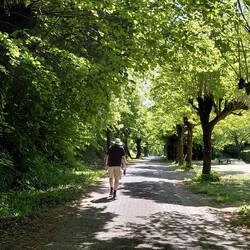 Roger heading up hill back into our village