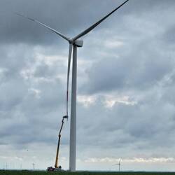 Servicing a wind turbine. They are huge