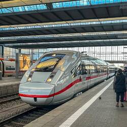 Catching the train in Munich to Basel.