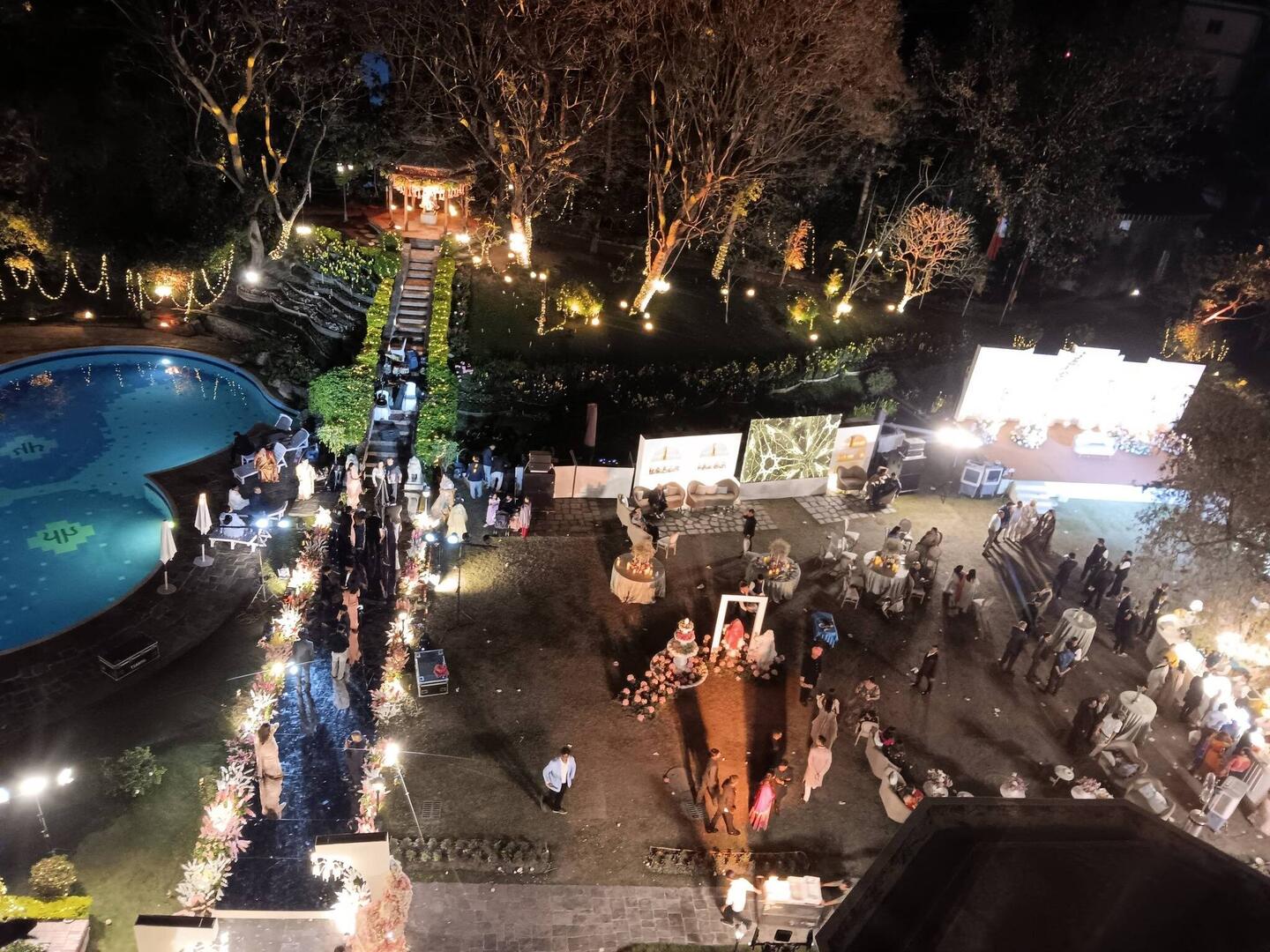 The end of the wedding six floor below us at the Hotel Yak and Yeti