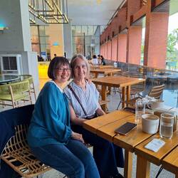 Into a wonderful coffee shop overlooking a yacht club at the end of our excursion