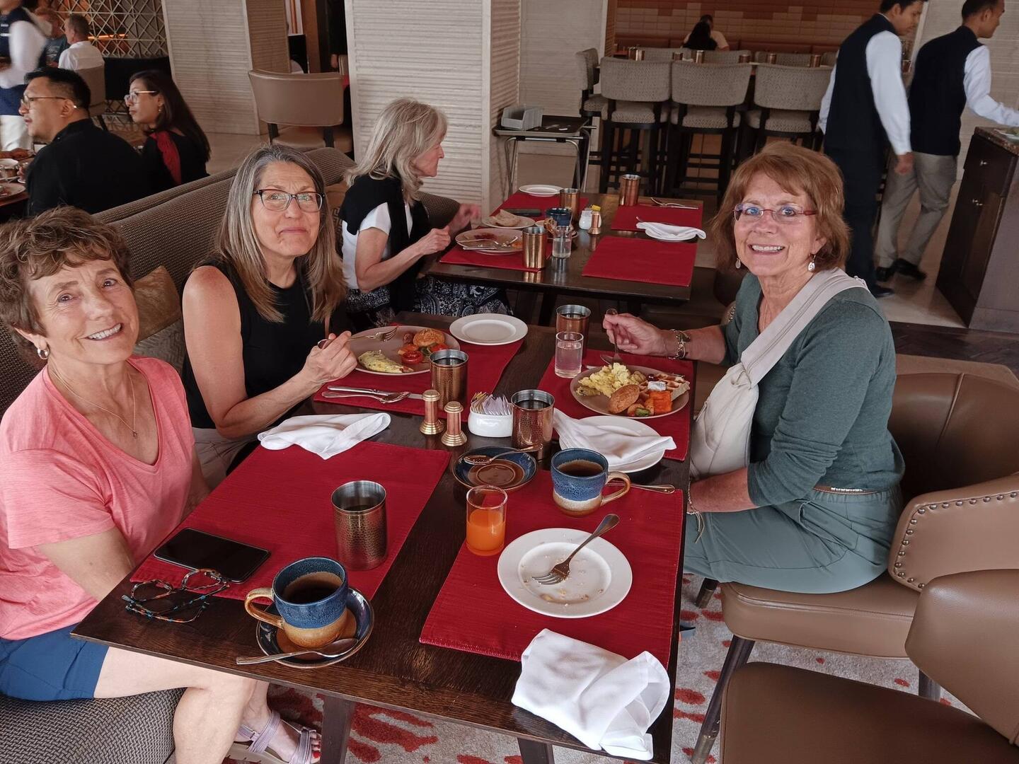 Breakfast at the hotel, just after Cindy and Kim arrived.