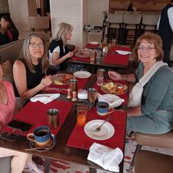 Breakfast at the hotel, just after Cindy and Kim arrived.