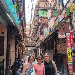 Cindy, Anna, and Kim in the Thamel, shopping district