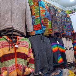 Colorful sweaters at a store in Thamel