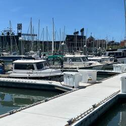 Some of the C-Dorys at the end of A dock. You can see the stadium in the background.