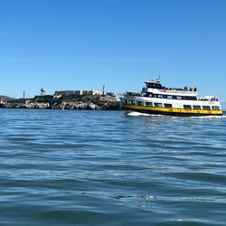 Tour boat going by Alcatraz