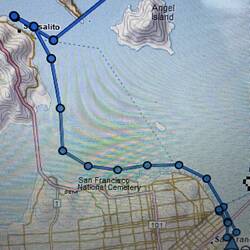 Inreach track of today. Boating across bay and walking along the Embarcadero