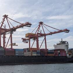 Fremantle port was busy even on a Sunday.