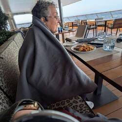 They bring us food and blankets eating outside