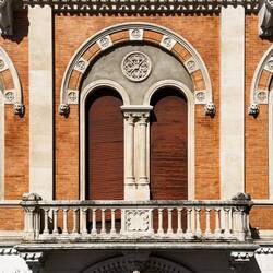 Architectural detail from Palazzo delle Debite ... Piazza delle Erbe — Padova, Italy.