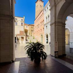Torre degli Anziani ... through the arched entrance to the courtyard of Palazzo Moroni — Padova.