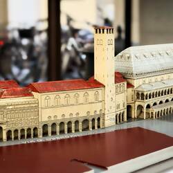 Model of Palazzo Moroni, Torre degli Anziani, and Palazzo della Ragione ... in the Moroni courtyard.