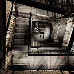 Looking down the new steel staircase ... Torre degli Anziani — Padova, Italy.