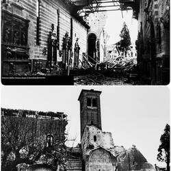 Historic photos of the ruins of Chiesa degli Eremitani after the WWII bombings.