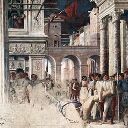 Section of the Mantegna fresco in Ovetari Chapel ... removed before WWII — Chiesa degli Eremitani.