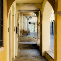 La Risorta Osteria del Re Fosco's aperitivi tables ... as we approach the restaurant — Padova.