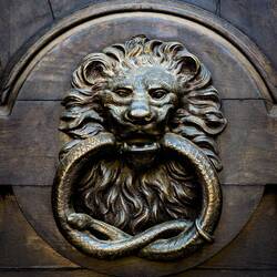 Antique door accessory on a side street — Padova, Italy.