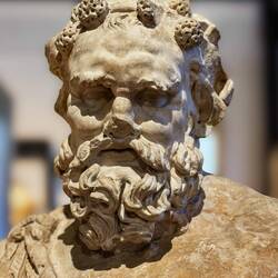 Marble bust of Sileno (2nd century) ... deity associated with wine, viticulture, and drunkenness.