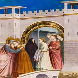 Meeting of Joachim & Anna @ the Golden Gate of Jerusalem; 1st kiss in Western art — Scrovegni Chapel