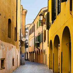 Looking up Via Santa Sofia — Padova, Italy.