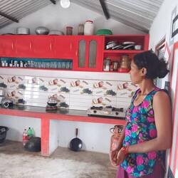 Her husband works in Dubai. This is her kitchen.